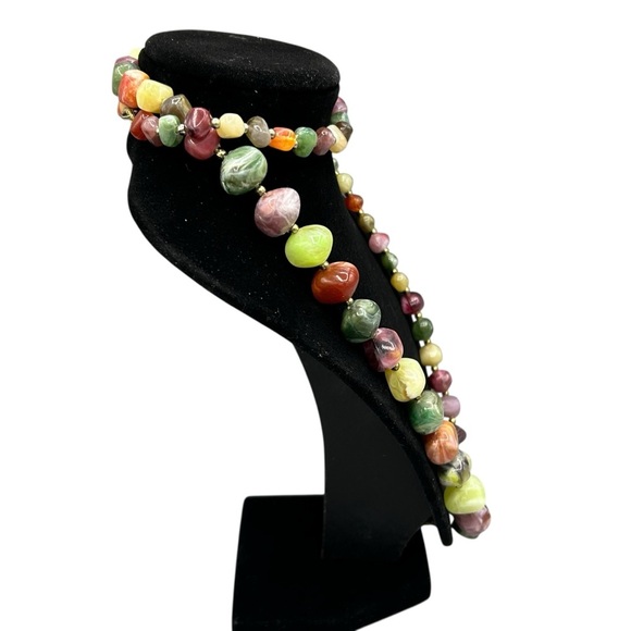 Vintage Chunky Multicolor Natural Stone Statement Necklace - Picture 6 of 10